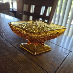 Vintage Indiana Amber Glass Diamond Pedestal Candy/Nut Dish